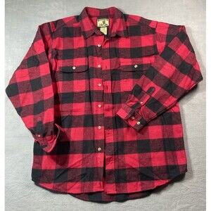 Field & Stream XL Tall Red Black Buffalo Plaid Flannel Shirt Cotton Thick Heavy